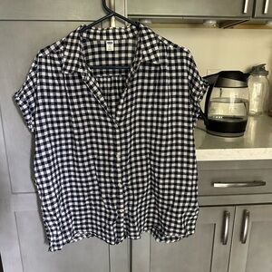 Old Navy Gingham Navy and White Cotton Top